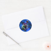 Schattigee Space Cat met Blauwe Galaxy Nebula Ster Ronde Sticker (Envelop)