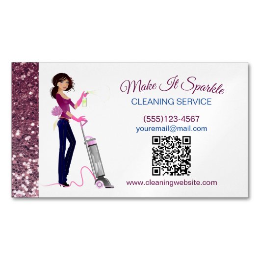Schattigee Sparkle Maid Cleaning Service QR-code Magnetisch Visitekaartje (Voorkant)