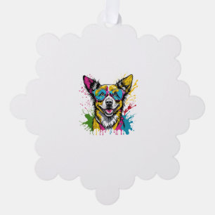 Schattigee spatten kleurrijke hond dragen zonnebri ornament kaart