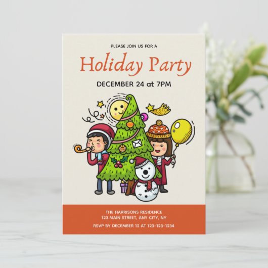 Schattigee speelse handgetekende feestdag kerst kaart (Staand voorkant)