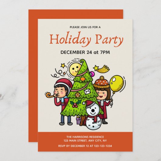 Schattigee speelse handgetekende feestdag kerst kaart (Voorkant / Achterkant)