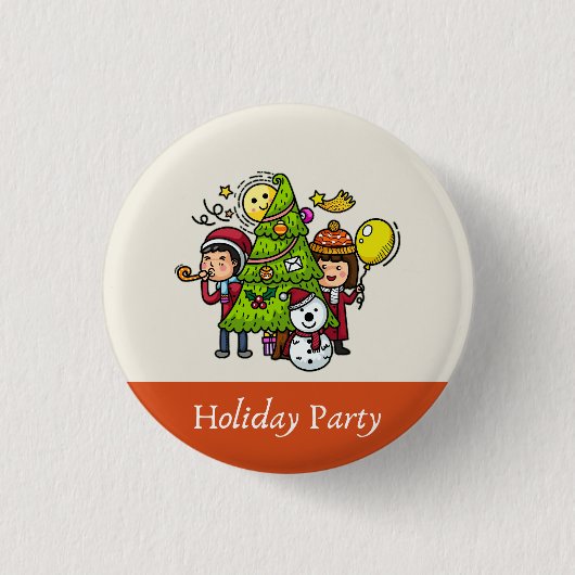 Schattigee speelse handgetekende feestdag kerst ronde button 3,2 cm (Voorkant)