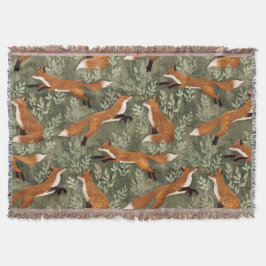 Schattigee speelse vossen in rood bruin op olijfgr deken