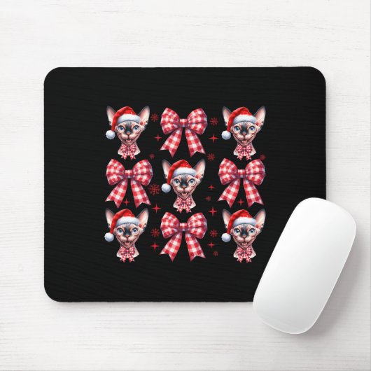 Schattigee Sphynx Cat Red Plaid Coquette Bow Chris Muismat (Met muis)