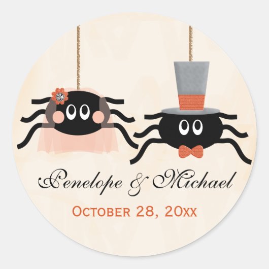 Schattigee Spider Halloween bruiloft Ronde Sticker (Voorkant)
