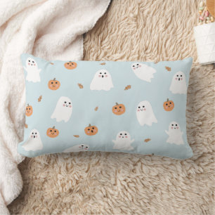 Schattigee Spook & Pompoen Blauw Halloween Patroon Kussen