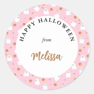 Schattigee Spook & Pompoen Roze Halloween Patroon Ronde Sticker