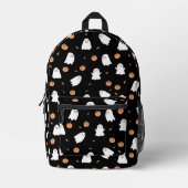 Schattigee Spook & Pompoen Zwart Halloween Patroon Bedrukte Rugzak (Voorkant)