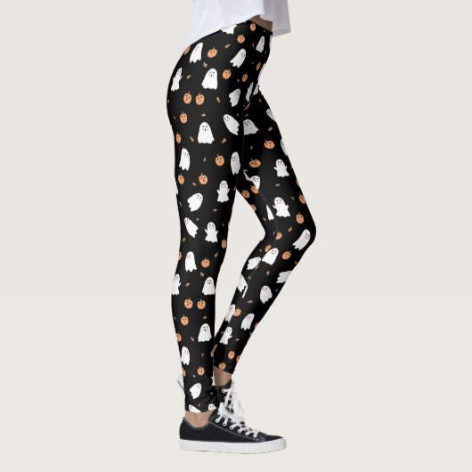 Schattigee Spook & Pompoen Zwart Halloween Patroon Leggings (Rechts)