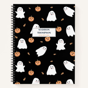 Schattigee Spook & Pompoen Zwart Halloween Patroon Notitieboek