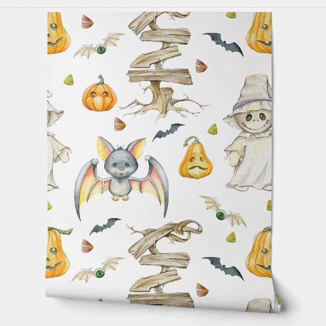 Schattigee spook vleermuis enge pompoen halloween  behang (Afrollen)