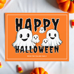 Schattigee spookfamilie Spooky Sinaasappel Happy H Feestdagenkaart