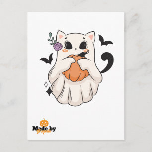 Schattigee spookkat met pompoen Spooky Halloween Briefkaart