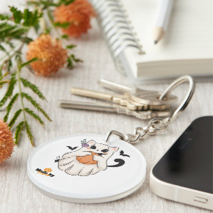 Schattigee spookkat met pompoen Spooky Halloween Sleutelhanger