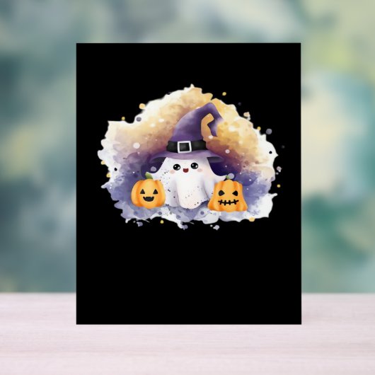 Schattigee spookkat met pompoenen - Kawaii Hallowe Acryl Bord (Neutraal)
