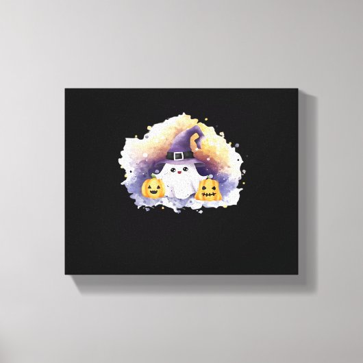 Schattigee spookkat met pompoenen - Kawaii Hallowe Canvas Afdruk (Voorkant)