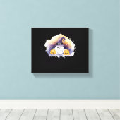 Schattigee spookkat met pompoenen - Kawaii Hallowe Canvas Afdruk (Insitu (Houten vloer))