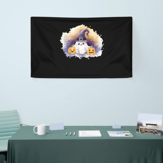 Schattigee spookkat met pompoenen - Kawaii Hallowe Spandoek (Beurs)