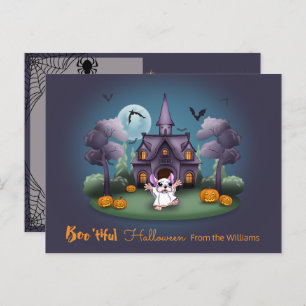 Schattigee spookpompoenen Haunted House Halloween Briefkaart