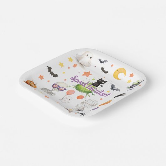 Schattigee Spooktaculaire Halloween Waterverf Papieren Bordje (Gebogen)