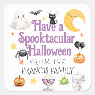 Schattigee Spooktaculaire Halloween Waterverf Vierkante Sticker