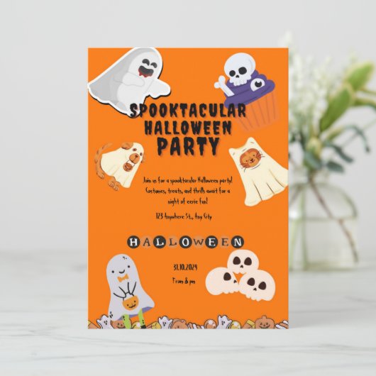 Schattigee spooktaculaire oranje spook Halloween f Kaart (Staand voorkant)