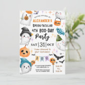 Schattigee Spooktacular Halloween 4e Verjaardag Sc Kaart (Staand voorkant)