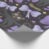 Schattigee Spooky Black Cat & Bow Naadloze Hallowe Cadeaupapier (Hoek)