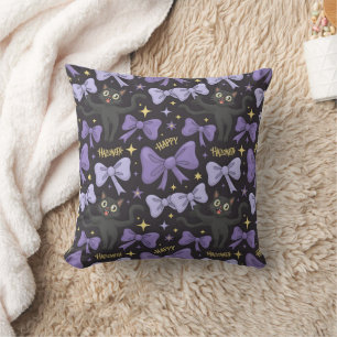 Schattigee Spooky Black Cat & Bow Naadloze Hallowe Kussen