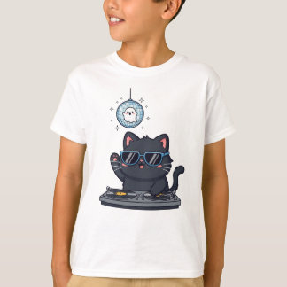 Schattigee Spooky Black Cat en DJ Meowgic T-shirt
