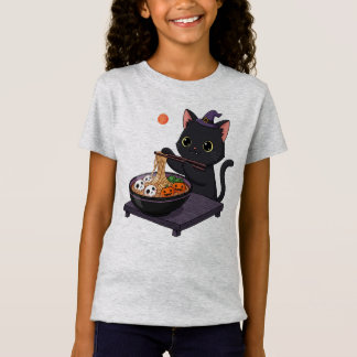 Schattigee Spooky Black Cat en Midnight Ramen T-shirt