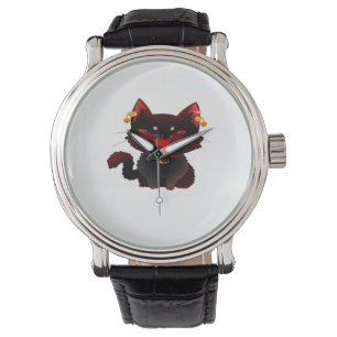 Schattigee Spooky Black Cat met Bells Classic T-sh Horloge
