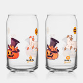 Schattigee Spooky Dog Ghost & Pumpkin Halloween De Blikvorm Glas (Rechts)