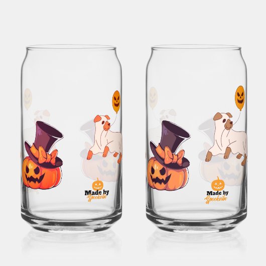 Schattigee Spooky Dog Ghost & Pumpkin Halloween De Blikvorm Glas (Rechts)