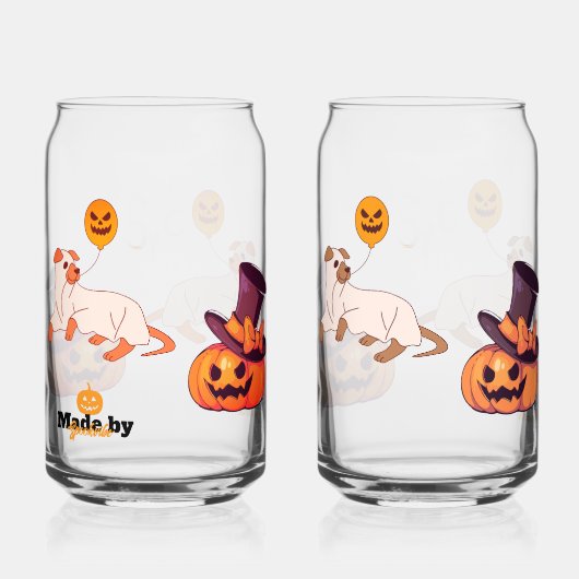 Schattigee Spooky Dog Ghost & Pumpkin Halloween De Blikvorm Glas (Achterkant)