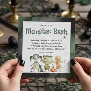 Schattigee Spooky Drie Monster Bash Halloween Part Kaart