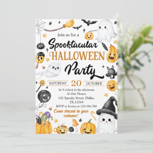 Schattigee Spooky Ghost Halloween-feestuitnodiging Kaart (Staand voorkant)