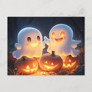 Schattigee Spooky Halloween Cartoon Ghosts Glowing Feestdagenkaart