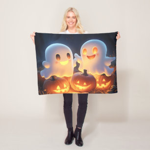 Schattigee Spooky Halloween Cartoon Ghosts Glowing Fleece Deken