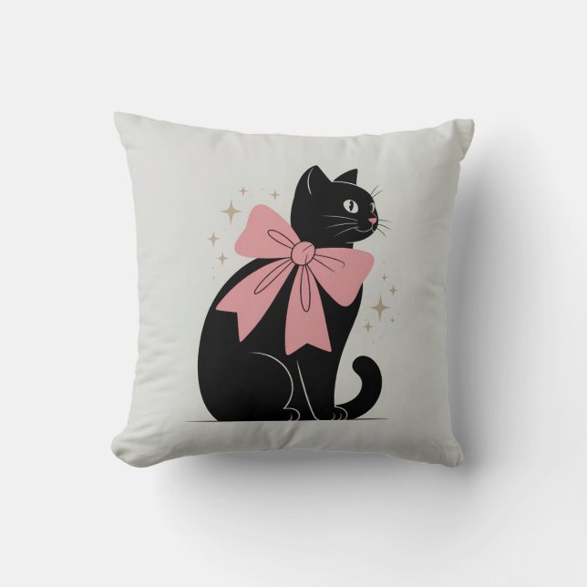 Schattigee Spooky Halloween Zwarte Kat met Bow Kussen (Voorkant)