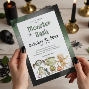 Schattigee Spooky Monster Bash Halloween Party Kaart