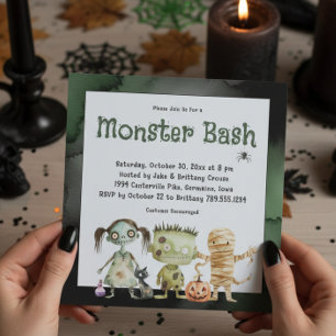Schattigee Spooky Monster Bash Halloween Party Kaart