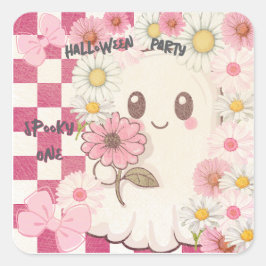Schattigee Spooky Pink Daisy Halloween Party Invit Vierkante Sticker
