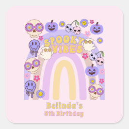 Schattigee Spooky Vibes Groovy Ghost Halloween Ver Vierkante Sticker