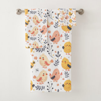 Schattigee Spring Chicks en Bloemenpatroon Bad Handdoek