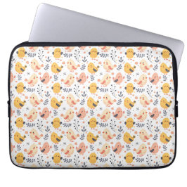 Schattigee Spring Chicks en Bloemenpatroon Laptop Sleeve