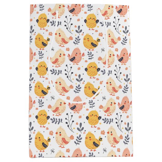 Schattigee Spring Chicks en Bloemenpatroon Medium Cadeauzakje (Voorkant)