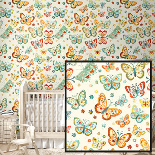 Schattigee Springtime Sinaasappel Groene Vlinders  Behang