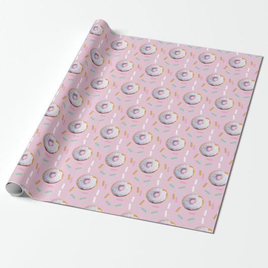 Schattigee Sprinkle Donut Waterverf Pattern Cadeaupapier (Uitgerold)
