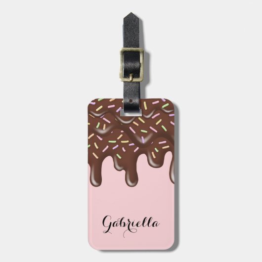 Schattigee Sprinkle Ice Cream Chocolate Gepersonal Bagagelabel (Voorkant verticaal)